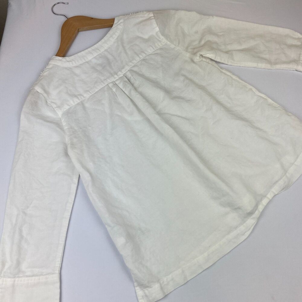 ~ Vineyard Vines XS Blouse Linen Cotton Beaded White Ivory Split Sleeve Hem Flaw - Picture 7 of 16